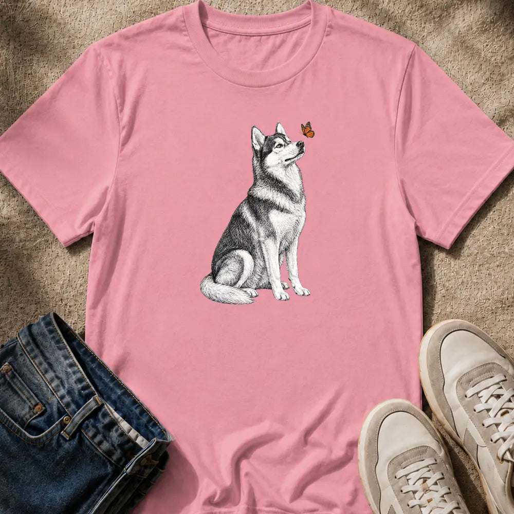Husky & Butterfly T-Shirt