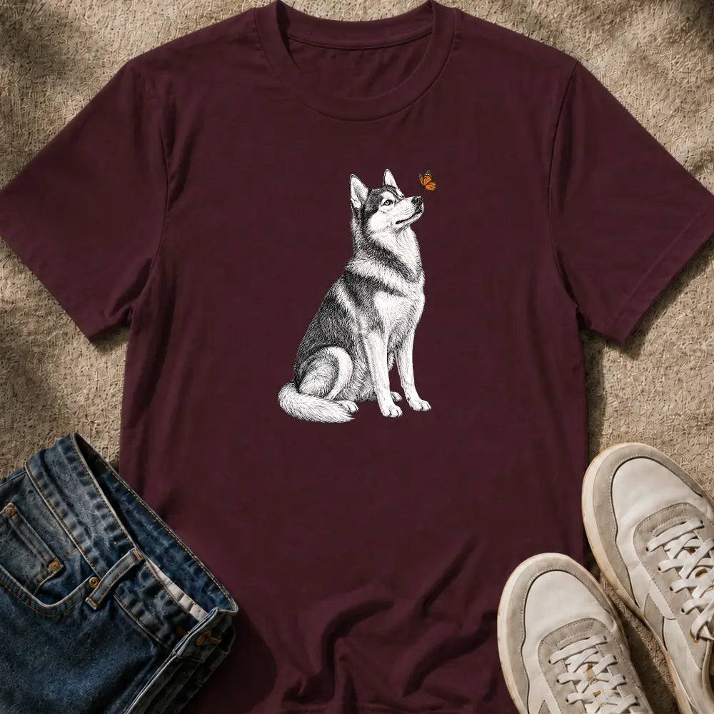 Husky & Butterfly T-Shirt