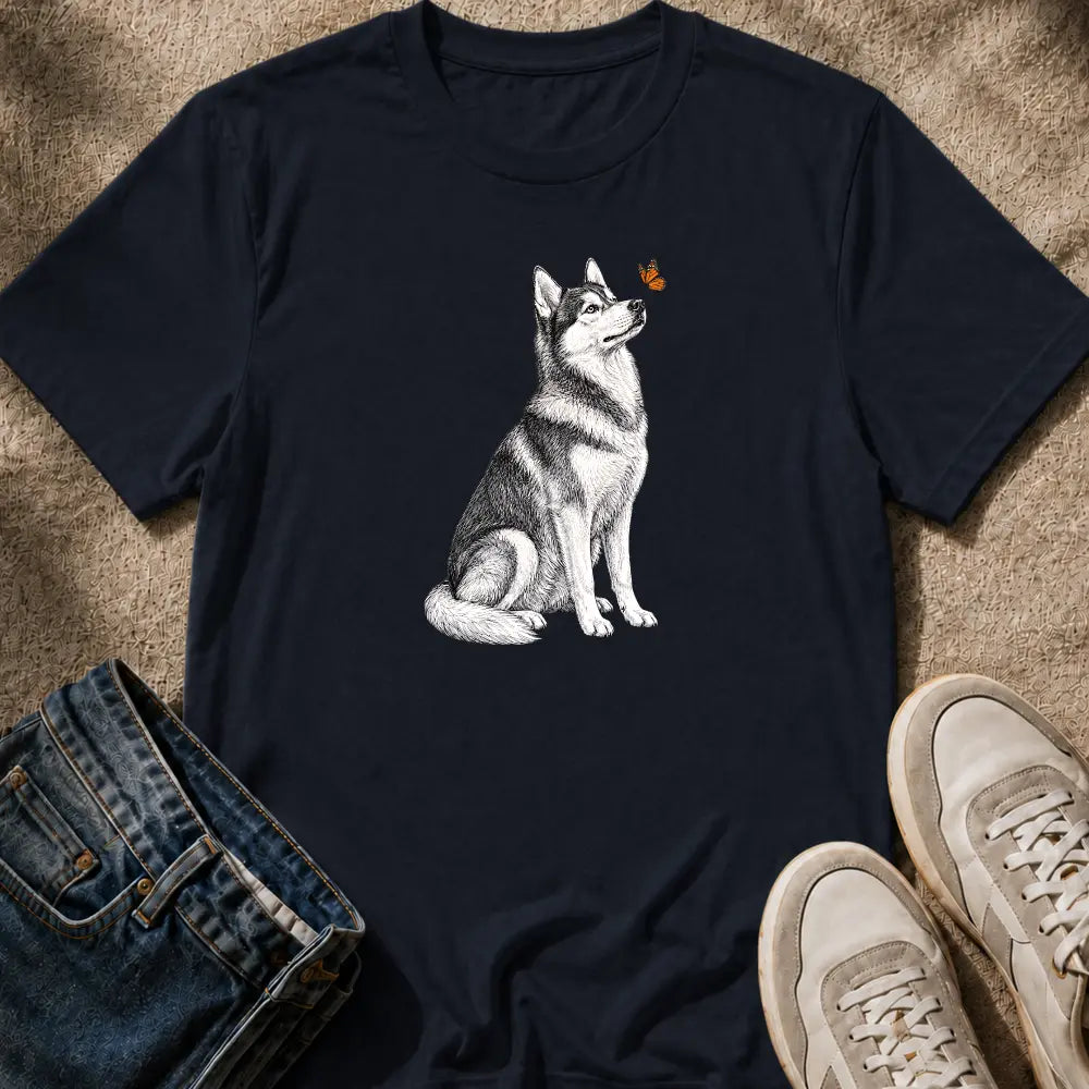 Husky & Butterfly T-Shirt