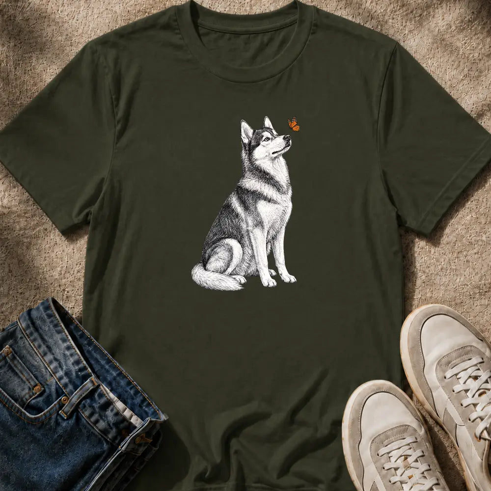 Husky & Butterfly T-Shirt