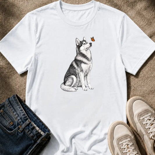 Husky & Butterfly T-Shirt